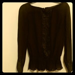 Sheer Lace Inset Peplum Blouse
